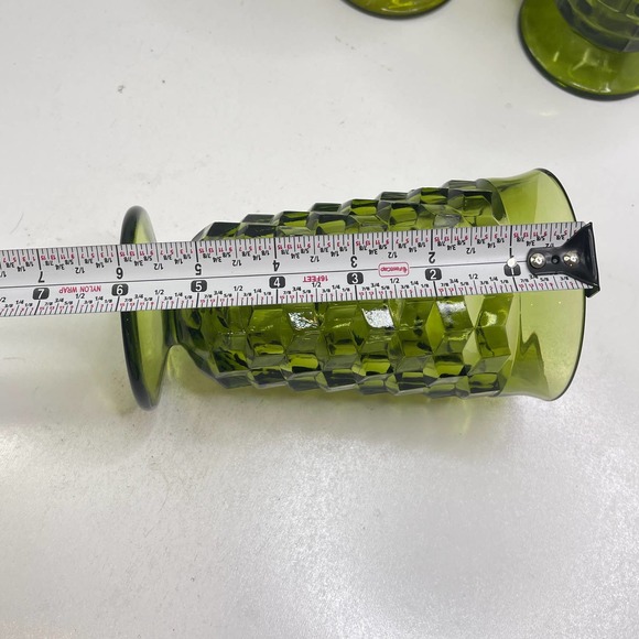 Vintage MCM Indiana Glass Co. Cubist Tumblers Avacado Green set of 6 - Picture 5 of 10